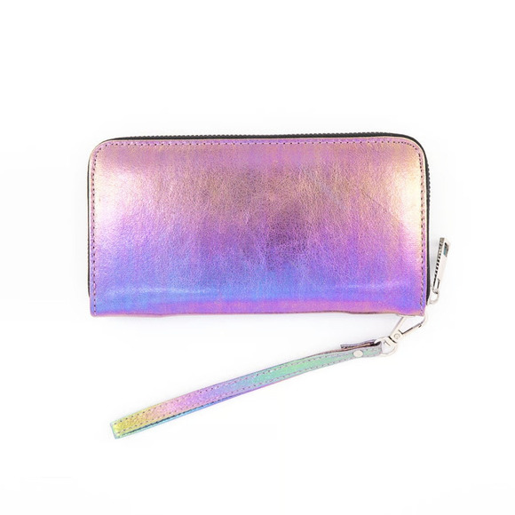 NEW BCBGeneration Kalina Zip Around Wallet Wristlet Iridescent Hologram Metallic - Picture 2 of 9